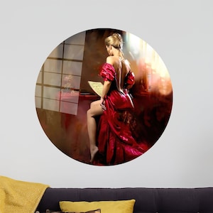 Impresión de pintura de mujer, arte de pared, decoración de pared de carta de lectura de niña, decoración de pared de arte de vidrio, arte de pared de vidrio, decoración de vidrio de mujer abstracta,