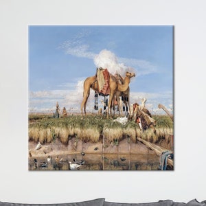 Reproduction Canvas Decor, On the Banks of the Nile Art Canvas, John Frederick Lewis Poster, Egypt Canvas Art, Personalized Gift Box,