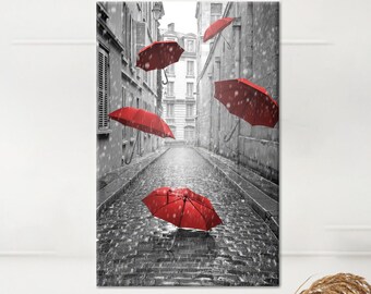 Gifts, Red Umbrella Canvas Gift, Street Canvas Decor, Umbrella Wall Decor, Modern Wall Art, Personalized Teacher Gift,