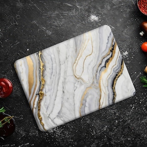 White Marble Cutting Board, Gold Serving Board, Glass Print, Serving Board, Marble Pattern Serving Board, Personalized Serving Board,
