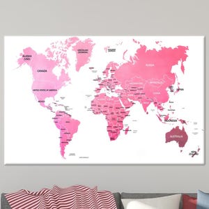 Arte de decoración navideña, lienzo 3D para oficina, póster rosa, lienzo de mapa, lienzo de mapa del mundo rosa para regalo, regalo personalizado para bebé, arte de pared minimalista.