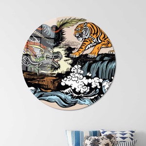 Canvas Glass Art,Dragon Vs Tiger Glass,Utagawa Kuniyoshi Glass Decor,Wall Art,Wall Decoration,Utagawa Kuniyoshi Glass Art,