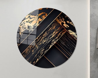 Modern Abstract Wall Decor,Wall Art,Custom Glass Printing Wall Art,Glass Wall Decor,Black Gold Abstract Wall Art,Modern Tempered Glass,