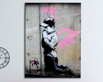 Banksy Angel Boy, Banksy Pink Wings Art Canvas, Child Angel