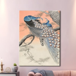 Peacock on a Cherry Blossom Tree, Bird Poster, Peacock Artwork, Abstract Art, Modern Art Canvas, Ohara Koson Poster, Luxury Poster,