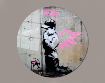 Banksy Angel Boy Tempered Glass Wall Art: Graffiti Decor - Etsy