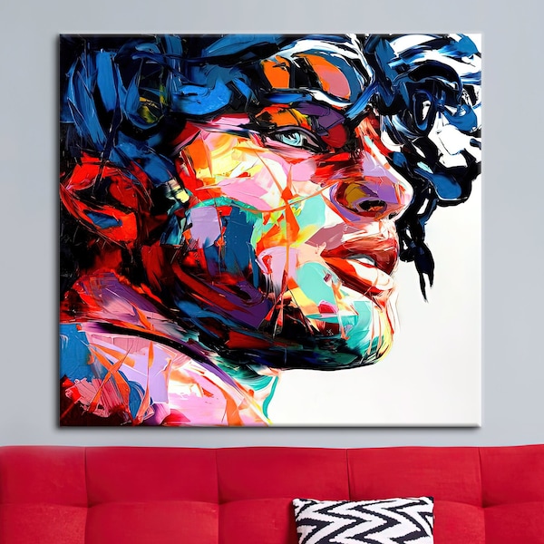 Peinture homme coloré, art mural homme abstrait, art moderne, affiche portrait d'homme, oeuvre d'art abstraite, décoration murale homme coloré,