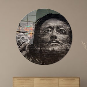 Personalized Glass Art, Glass Wall Art Modern, Wall Decor, Graffiti Glass Wall Art, Salvador Dali Graffiti Painting, Dali Paint Glass Art,