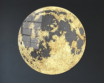 Gold Moon Canvas Print,Contemporary Wall Art,Wall Art,Mural Art,Modern Glass Wall Art,Canvas Glass Art,View Glass Wall,Moon Wall Art,