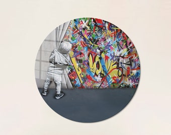 Banksy Colorful Graffiti Tempered Glass,Painting Wall Decor,Glass Wall Art,Glass,Wall Art,Banksy Wall Decoration,