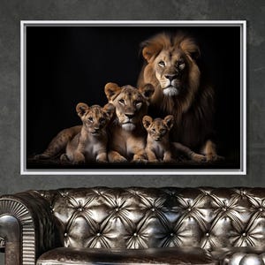 Väggkonst för lejonfamiljen, väggdekoration för lejon, poster med lejon och lejoninna, personliga presenter, loftposter, heminredningscanvas, flytande ram, lejoncanvas,