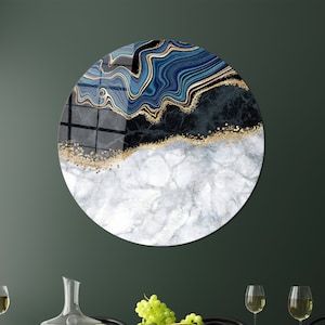 Abstract Glass Printing,Glass Printing,Tempered Glass,Blue And Black Marble,Glass Art,Modern Marble Wall Decoration,