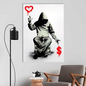 Banksy Heart Wall Art, Banksy Boy Art, Banksy Wall Decor, Graffiti Wall Art, Painting Wall Art, Abstract Poster, Banksy Money Canvas,