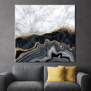 Marmo bianco e nero, tela dorata, arte su tela in marmo, arte moderna, arte in marmo bianco, decorazioni murali in marmo nero, arte astratta,