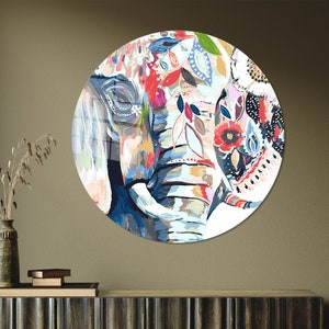 Tempered Glass,Elephant Painting Print,Elephant Glass Decor,Wall Decor,Mural Art,Colorful Elephant Glass Printing,