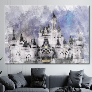 Cinderella Castle, Girl Printed, Kids Room Art Canvas, Castle Landscape Art Canvas, Disney Printed, Children Art Canvas,