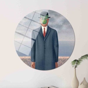 Wall Decor, Surreal Man Glass Printing, Large Glass Wall Art, Surreal Glass Printing, The Son Of Man, Wall Decoration, Famous Wall Decor,