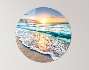 Beach View Wall Art, Glass Custom For Art, Sunset at the Ocean, Glass Wall Art, Custom Glass Printing Wall Art, Seascape Tempered Glass,