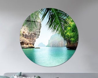 Wall Art, Glass Printing, Tropical Sea View, Thai Bay Glass Art, Wall Decoration, Tropical Landscape Glass Wall Art, View Glass Art,