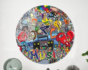 Wall Art,Graffiti Glass Decor,Glass Art,Glass Custom For Art,Colorful Glass Wall,Music Wall Art,Colorful Graffiti Glass Wall Art,