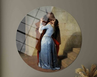 Famous Glass Wall Art, Reproduction Glass Wall Art, Glass Art, Tempered Glass, Glass Printing, Francesco Hayez The Kiss, Kiss Tempered Glass