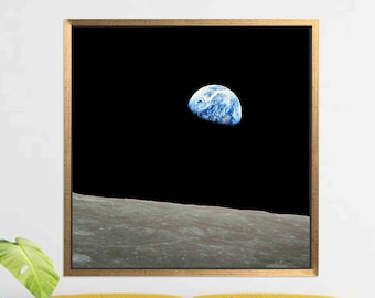 Space Canvas Print, Earthrise Canvas Gift, NASA Printed, Personalized Gift For Him, Landscape Wall Decor, Christmas Decor Art, Office Decor,