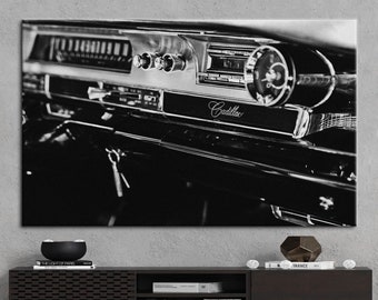 Cadillac Black White Poster, Cadillac Wall Art, Garage Canvas, Antique Cadillac Art, Classic Car Artwork, Classic Cadillac Artwork,