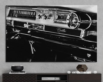 Cadillac Black White Poster, Cadillac Wall Art, Garage Canvas, Antique Cadillac Art, Classic Car Artwork, Classic Cadillac Artwork,