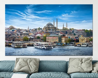 View Canvas Art, Turkey Wall Decor, Seascape Art Canvas, Suleymaniye Mosque Wall Decor, Istanbul Printed, Mosque Poster,