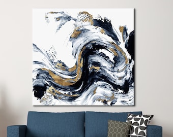 Shimmery Art, Abstract Art, Alcohol Ink Canvas Art, Marble Poster, White Gold Marble Printed, Black Gold Marble Art, Modern Wall Decor,