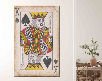 King Printed, Playing King Card Art Canvas, Playing Card Art, Card Wall Art, Abstract Canvas, Play Room Artwork, King of Hearts Art,