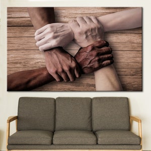 Teamwork Helping Hands, Inspirational Canvas, Positive Wall Decor, Motivational Canvas, Workplace Poster, Success Wall Art,