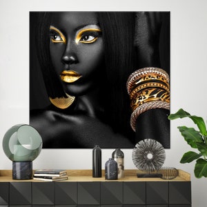 Gold Make up Poster, Gold Wall Art, Woman Canvas, Gold Lip Wall Art, Girl Art, Black Woman Poster, Fashion Poster, African Poster,