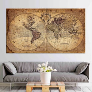 Alte Weltkarte, alte Karte Leinwand Kunst, alte Weltkarte Leinwand, Vintage Wanddekor, Karte gedruckt, Vintage Weltkarte Wanddekor,