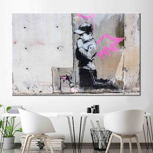 Banksy Graffiti Wall Decor, Banksy Art Canvas, Child Angel Art Canvas, Street Canvas, Painting Wall Art, Graffiti Poster,