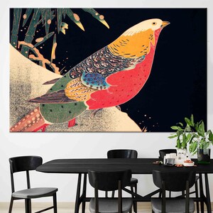 Lienzo de pájaro de arte japonés, arte de pared de pájaro, arte de pared de animales, lienzo de arte japonés, cartel animalista,