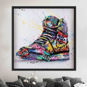 Sneakers Graffiti Printed, Trendy Canvas Gift, Sneakers Printed, Graffiti Wall Decor, Valentines Day Gift, Banksy Wall Art, Graffiti Canvas,
