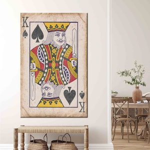 King Printed, Playing King Card Art Canvas, Playing Card Art, Card Wall Art, Abstract Canvas, Play Room Artwork, King of Hearts Art,