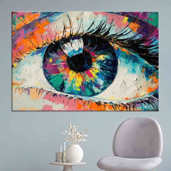 Abstract Eye Canvas, Colorful Artwork, Contemporary Canvas, Looking Eye Wall Art, Eye Wall Art, Modern Wall Art, Oil Painting Print,