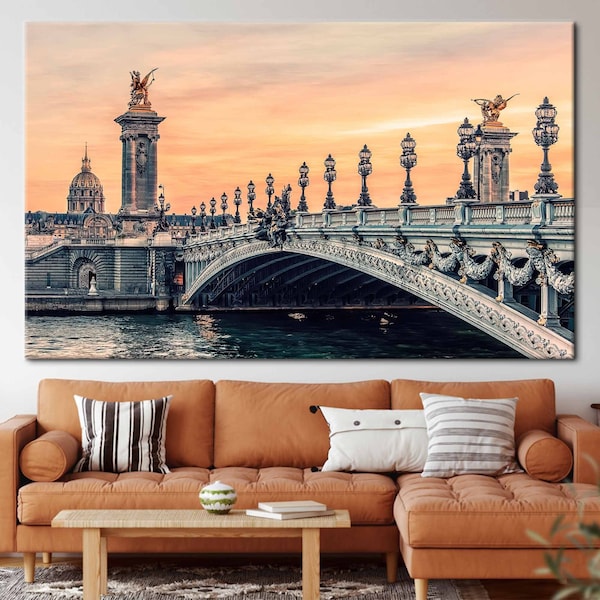 Alexandre III Bridge, Bridge Photo Art Canvas, Cityscape Poster, Paris Travel Art Canvas, Landscape Art Canvas, Paris View Artwork,