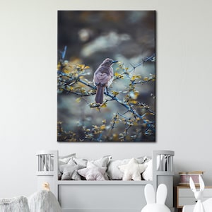 Decoración de pared de animales, cartel de pájaro lindo, lienzo de paisaje natural, estampado de pájaro púrpura, decoración de pared de pájaro, cartel de pájaro en rama,