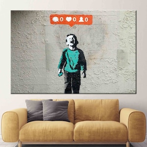 Abstract Art Canvas, Banksy Social Media Artwork, Banksy Crying Child Art Canvas, Street Printed, Low Social Media Art, Painting Canvas Art,