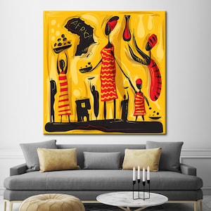 African Family Painting, Abstract Artwork, Ethnic Wall Art, African Family Canvas, Abstract Woman Canvas Art, African Wall Art,