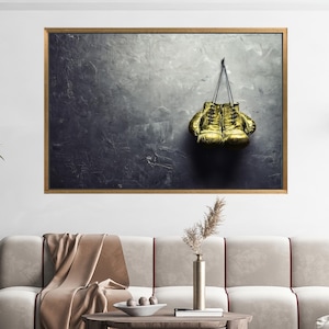 Boxing Canvas Poster, Golden Boxing Gloves Canvas Art, Man Cave Wall Art, Motivational Art Canvas, Christmas Decor Art, Loft Wall Art,