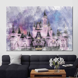 Arte de pared de Disneyland, arte de Disney, cartel moderno, arte abstracto, cartel de paisaje del castillo, obra de arte de Cenicienta, arte de lienzo del castillo de Cenicienta,