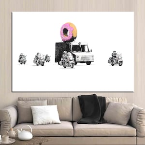 Banksy Donut Artwork, Pink Donut Canvas, Banksy Police Printed, Painting Poster, Donut Protect Artwork, Banksy Graffiti Artwork,