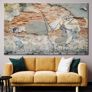 Décoration murale dinosaure, décoration murale dinosaure, décoration murale graffiti, toile moderne, poster dinosaure petit garçon avec animal de compagnie, imprimé Peneng,