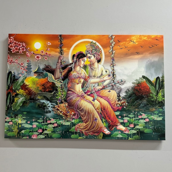 Radha Krishna Painting Print, Reproduction Canvas Print, Indian 3D Canvas, Famous Canvas Decor, Hindu Wall Art, Radha Krishna Artwork,