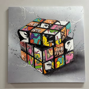 ルービックキューブグラフィティプリント、ルービックキューブグラフィティウォールアート、モダングラフィティプリント、ルービックキューブポスター、ゲームルームアートワーク、