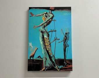 La jirafa en llamas, póster de reproducción, decoración de pared de jirafa de Dalí, decoración de pared famosa, impresión de Salvador Dalí, arte de lienzo vintage,